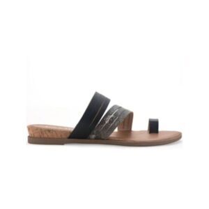 SUN STONE Womens Black Snakeskin Toe-Ring Kye Wedge Slip On Slide Sandals 5.5 M